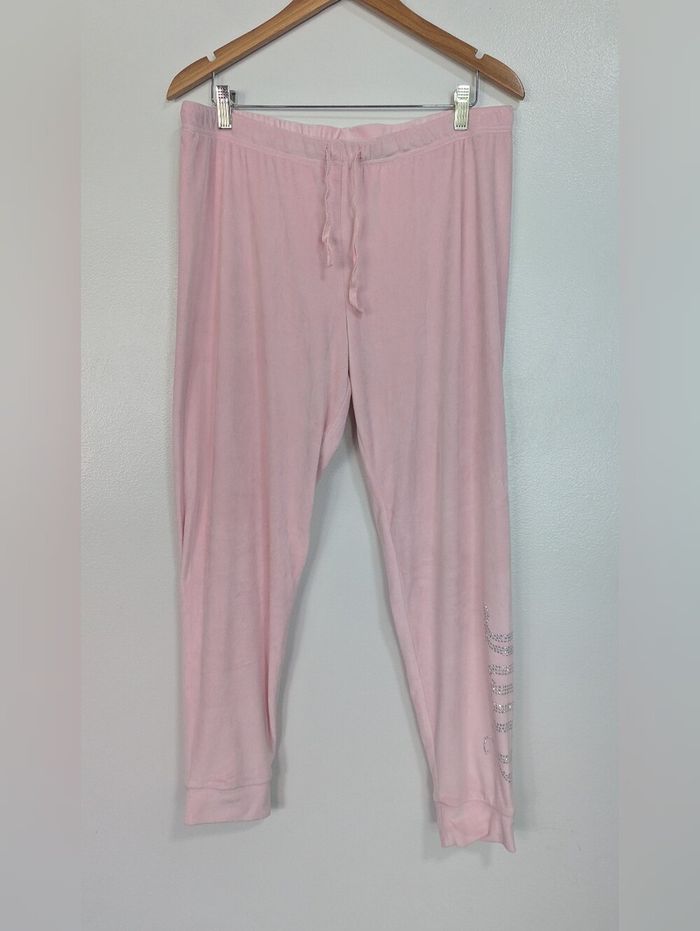 Juicy Couture Pink Velour Pajama Sleep Pants Rhinestone Bling Size Large